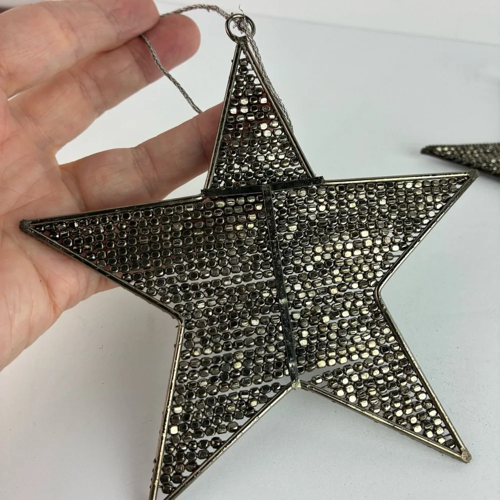 Crate & Barrel NWT Set of Beaded Metal Stars - Christmas Holiday - Perfect!